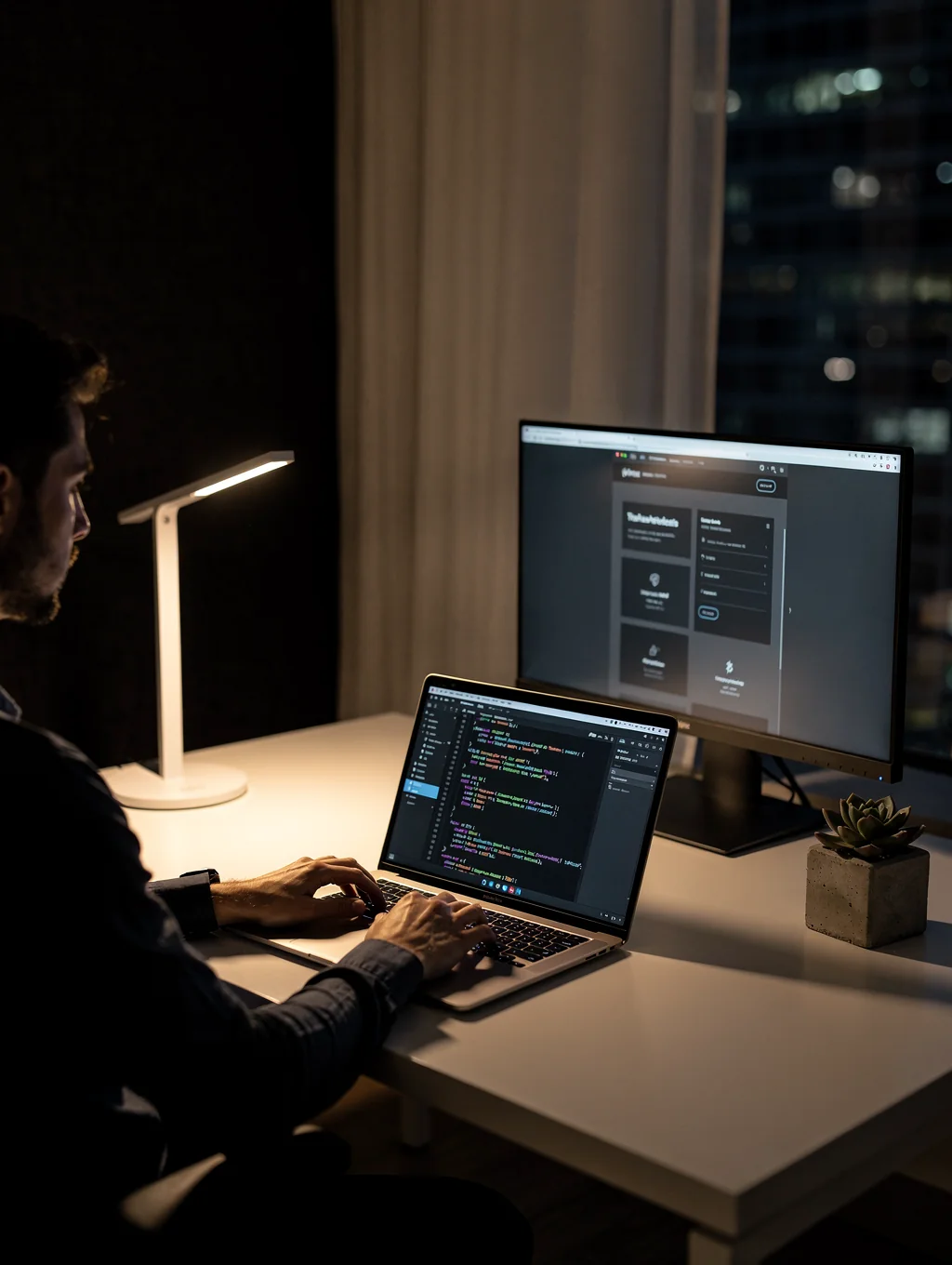 Developer building a responsive website interface